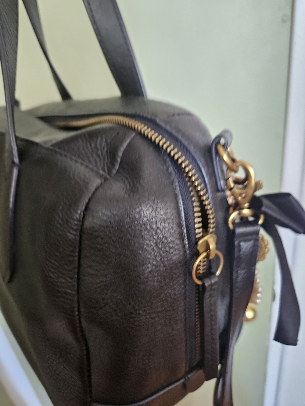 Fossil Black Leather Satchel with Pearl Chain - Picture 5 of 10